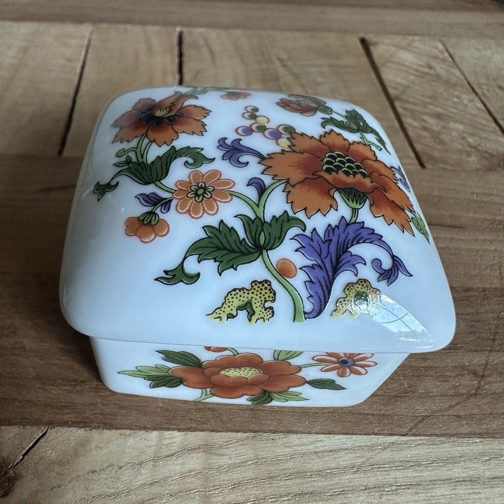 VTG Rochard Limoges Lidded Trinket Box 2x2x1.5 in Blooming Flowers France Signed